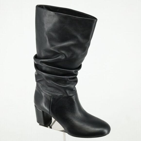 Via Spiga Boots Womens 6 M Black Leather Slouchy Mid Calf Naren New in Box - Picture 1 of 16